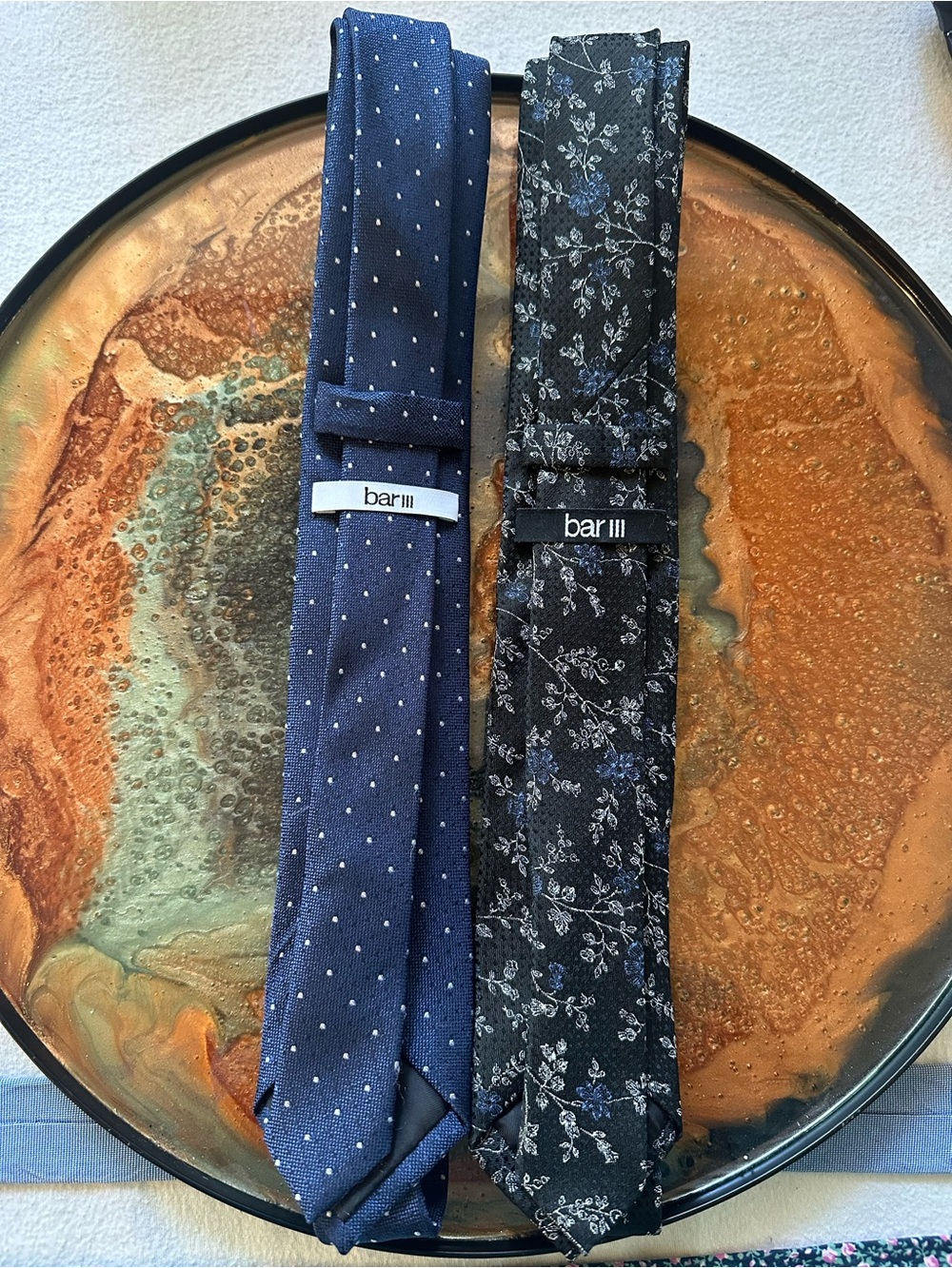 Bar III Navy Dot & Black Floral Slim Tie Duo
